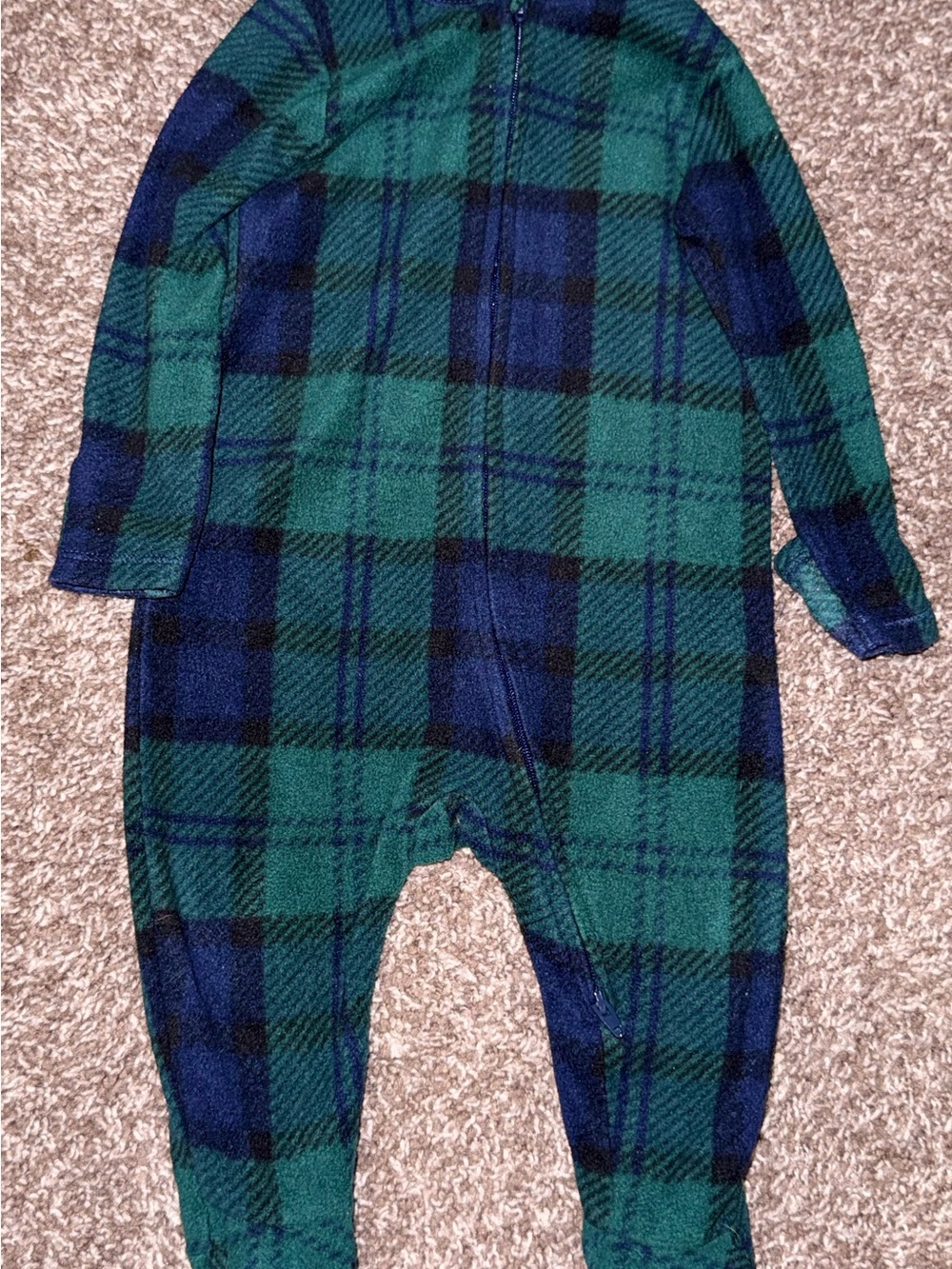 Old Navy Green and Navy Plaid Fleece One-Piece Footie